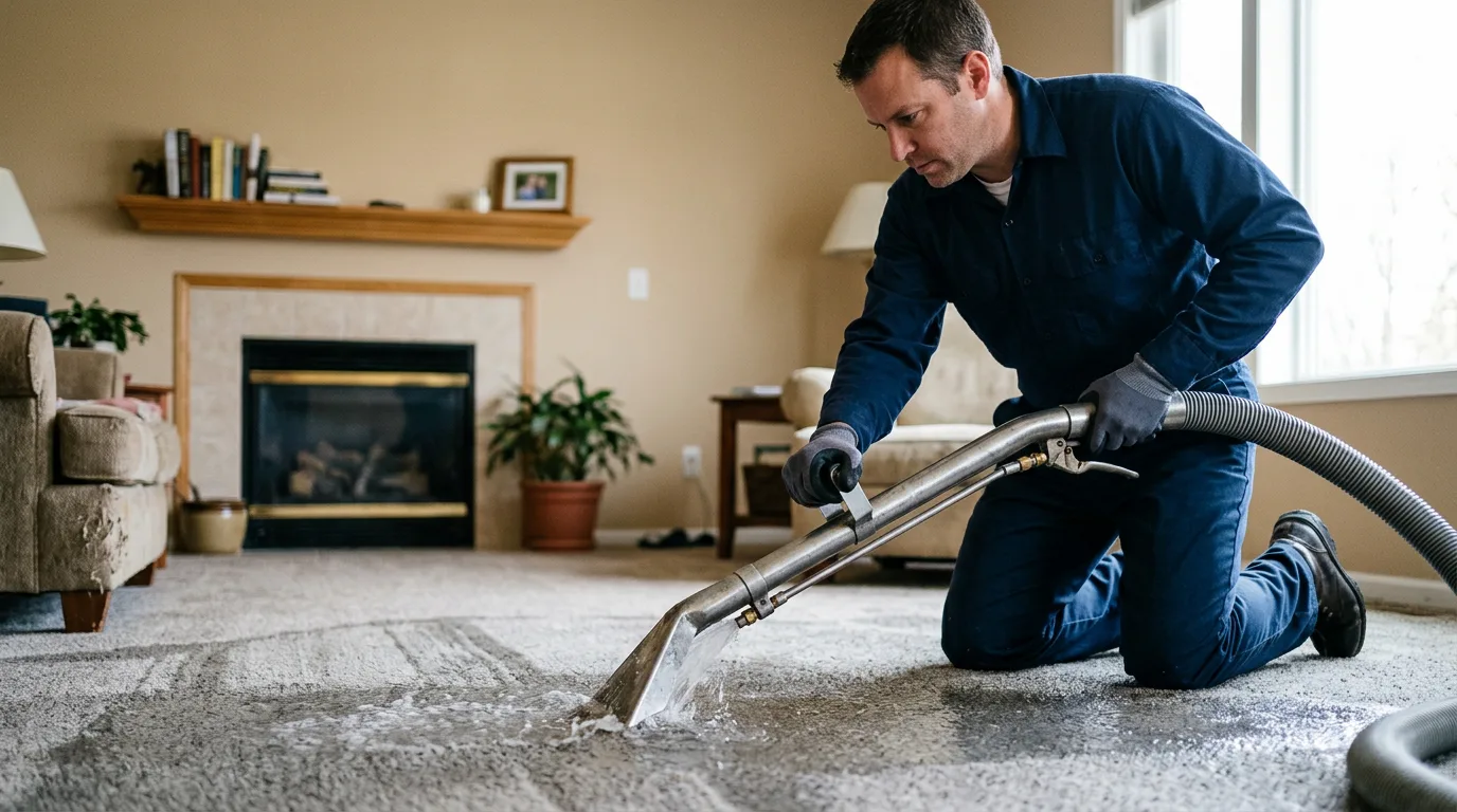 Water damage restoration technician working near Bluffton, MN